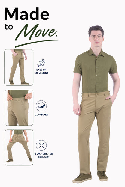 Men's Khaki Solid Smart Fit Casual Trouser