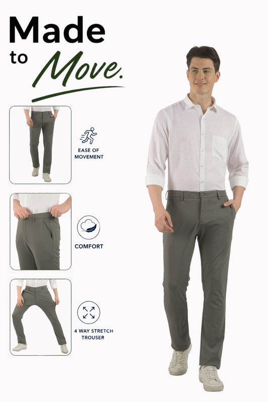 Casual Trouser for Men | Breathable & Soft with Color Fastness Regular Fit Polyester Fabric Solid Pattern Button Closure