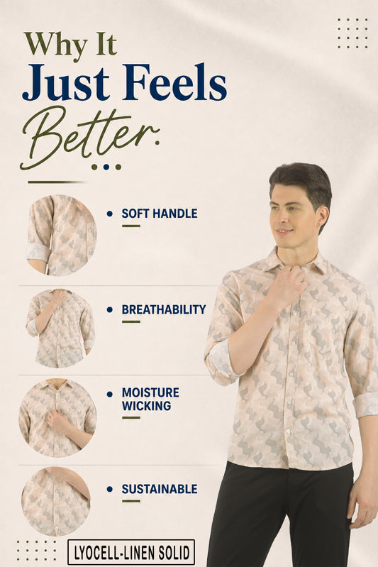 Men's Cream Printed Slim Fit Full Sleeve Casual Shirt