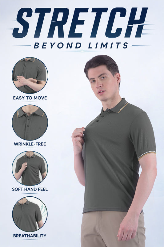 T-Shirt for Men | Breathable & Soft with Color Fastness Regular Fit Polo Neck Nylon Fabric Solid Pattern