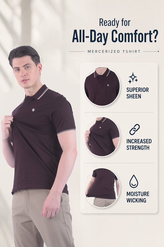 T-Shirt for Men | Breathable & Soft with Color Fastness Regular Fit Polo Neck Cotton Fabric Solid Pattern