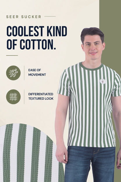 T-Shirt for Men | Breathable & Soft with Color Fastness Regular Fit Round Neck Poly Cotton Fabric Striped Pattern