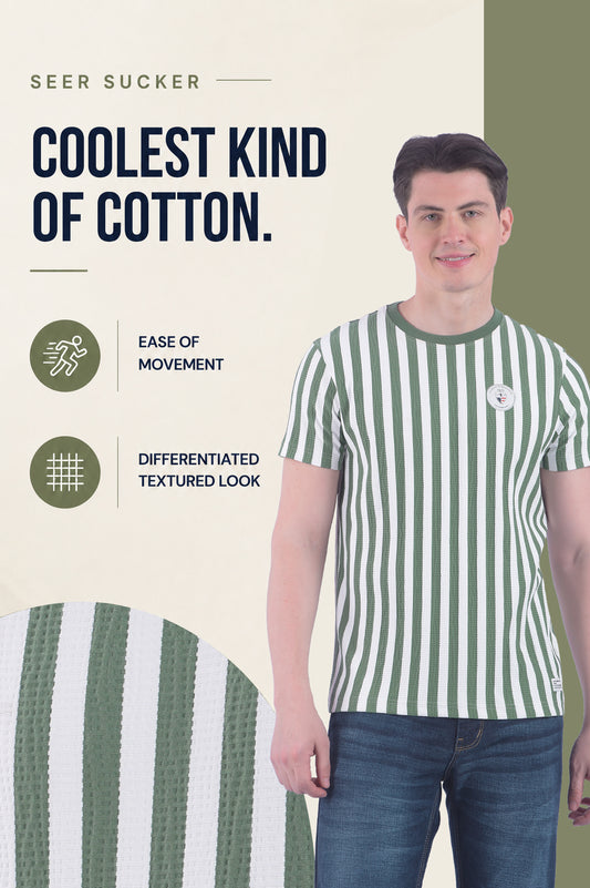 T-Shirt for Men | Breathable & Soft with Color Fastness Regular Fit Round Neck Poly Cotton Fabric Striped Pattern