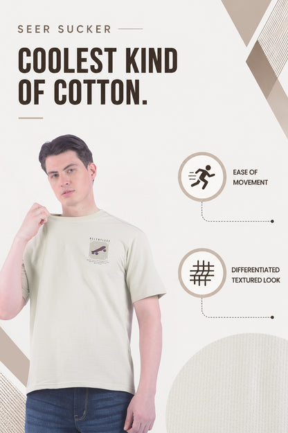 T-Shirt for Men | Breathable & Soft with Color Fastness Regular Fit Round Neck Poly Cotton Fabric Self Design Pattern