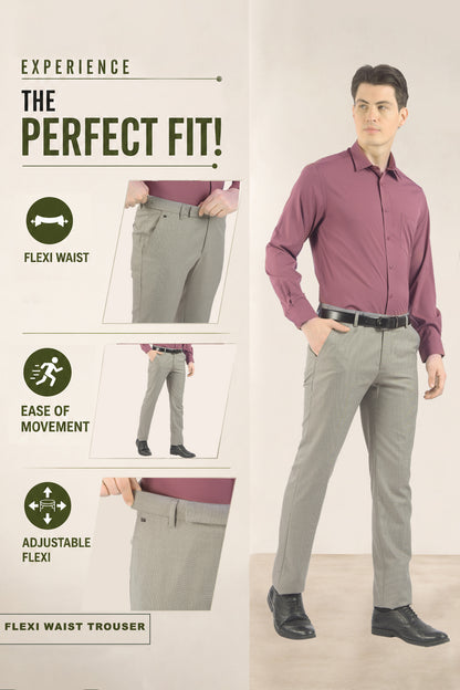 Men's Light Brown Regular Fit Self Design Formal Trouser