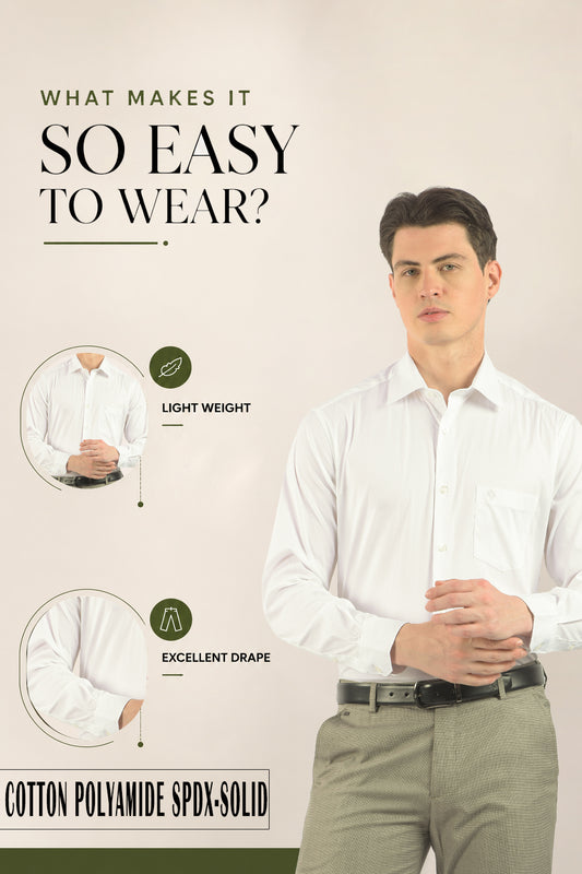 Men's White Slim Fit Solid Full Sleeve Casual Shirt