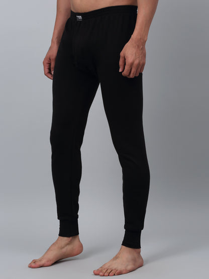 Solid Non Pleated Regular Fit Mid Rise Black Thermal Bottom For Men