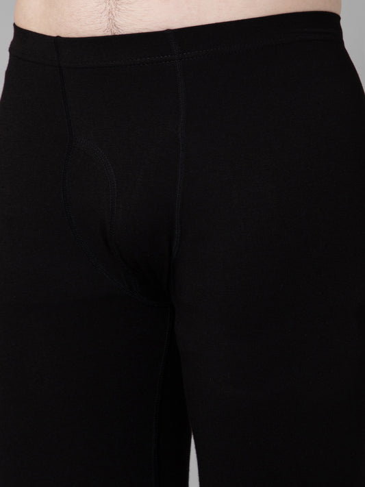 Solid Non Pleated Regular Fit Mid Rise Black Thermal Bottom For Men