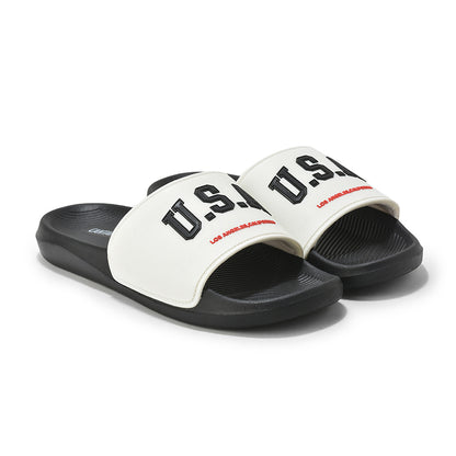 Men's Black & White Solid Casual Sliders