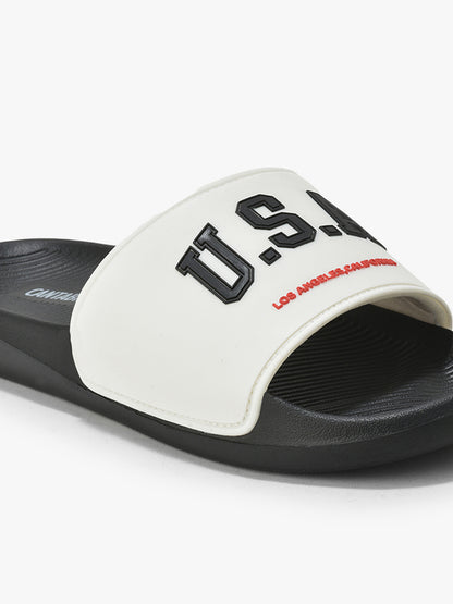 Men's Black & White Solid Casual Sliders