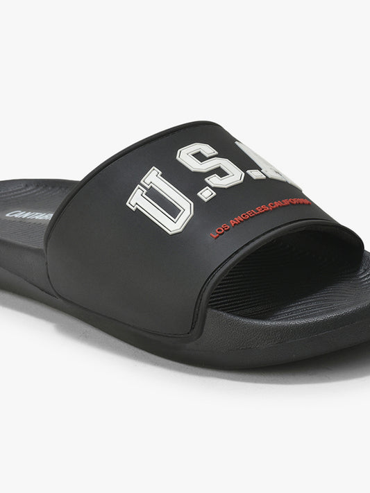 Men's Black Solid Casual Sliders