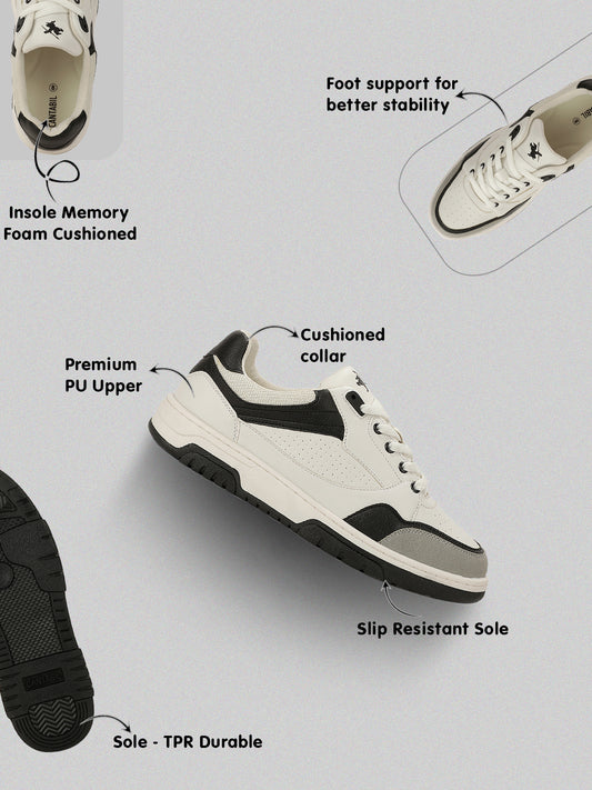 Men's White & Black Colorblock Casual Sneakers Shoes
