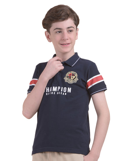 Casual T-Shirt for Boys l Breathable & Soft with Color Fastness Regular Fit Polo Neck Polycotton Fabric Printed Pattern