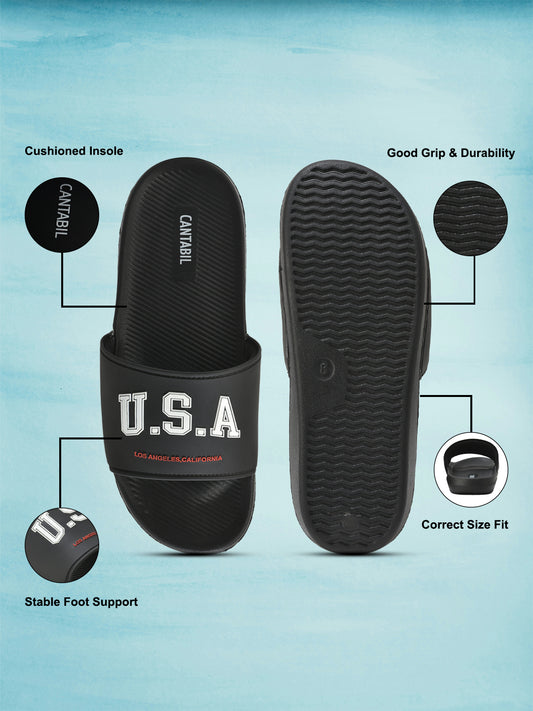 Men's Black Solid Casual Sliders