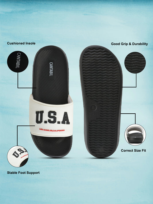 Men's Black & White Solid Casual Sliders