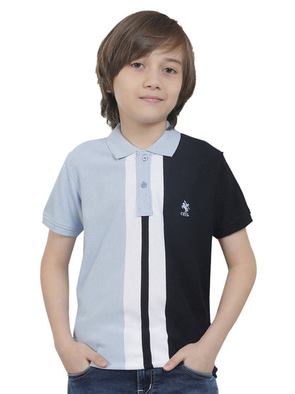 Casual T-Shirt for Boys l Breathable & Soft with Color Fastness Regular Fit Polo Neck Polycotton Fabric Striped Pattern