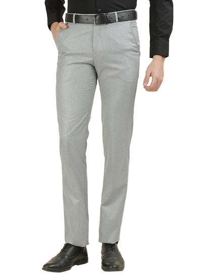 Formal Trouser for Men | Breathable & Soft with Color Fastness Regular Fit Cotton Blend Fabric Textured Pattern Hook & Bar Closure