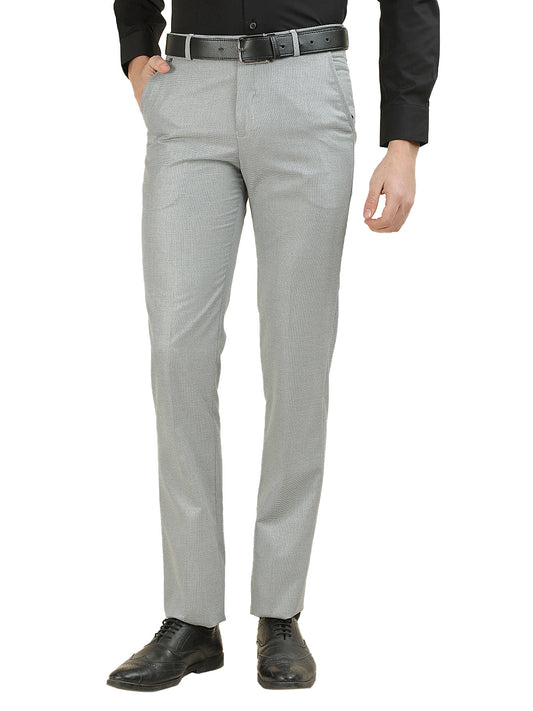 Formal Trouser for Men | Breathable & Soft with Color Fastness Regular Fit Cotton Blend Fabric Textured Pattern Hook & Bar Closure