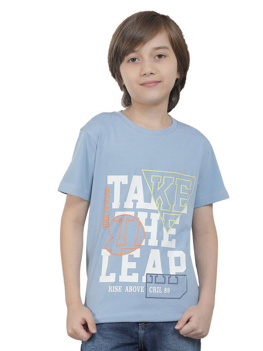 Casual T-Shirt for Boys l Breathable & Soft with Color Fastness Regular Fit Round Neck Cotton Blend Fabric Printed Pattern