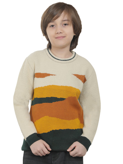 Casual Sweater for Kids l Breathable & Soft with Color Fastness Regular Fit Round Neck Colourblocked Pattern Woolen Fabric
