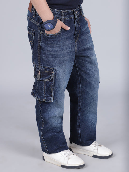 Boys Solid Blue Regular Fit Casual Cargo