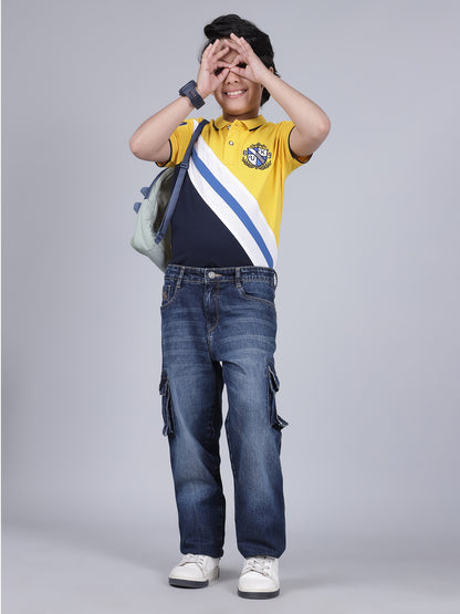 Boys Solid Blue Regular Fit Casual Cargo