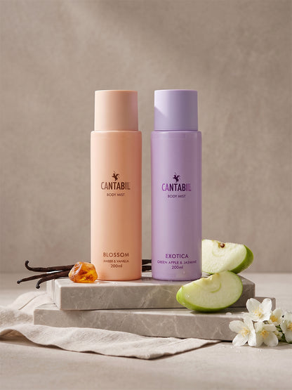 Luxury Long Lasting Exotica & Blossom Body Spray Mist for Men & Women | Pack of 2 x 200ml