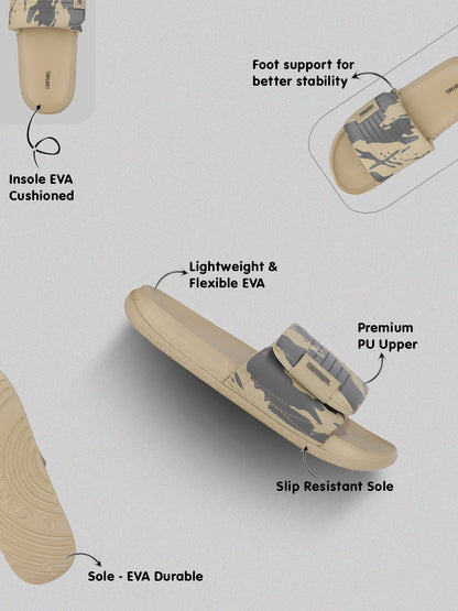 Men's Beige Colourblock Sliders