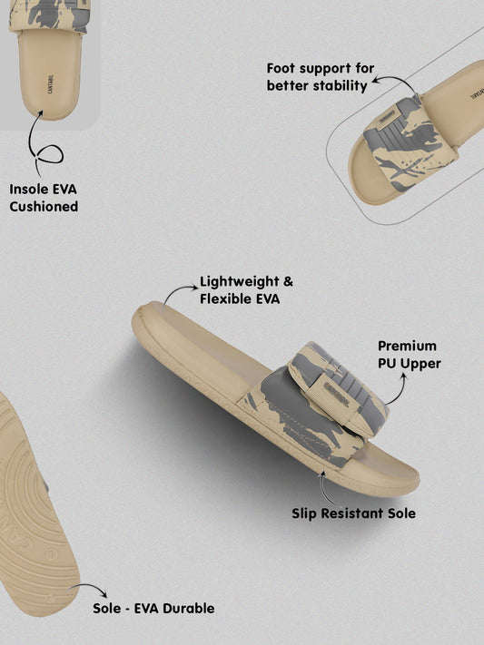 Men's Beige Colourblock Sliders