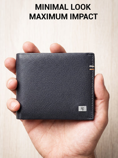 Men Navy Blue Bifold Wallet