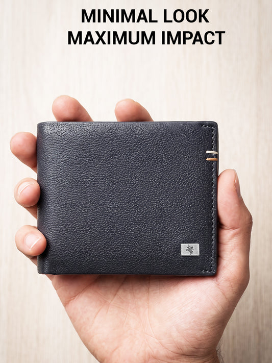 Men Navy Blue Bifold Wallet