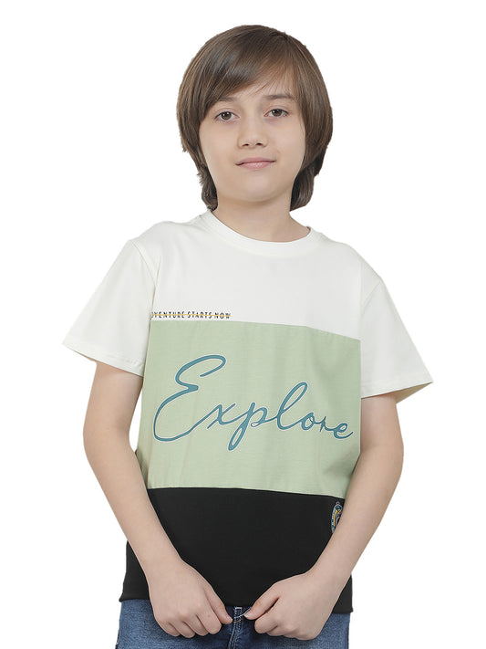 Casual T-Shirt for Boys l Breathable & Soft with Color Fastness Regular Fit Round Neck Cotton Blend Fabric ColourBlocked Pattern