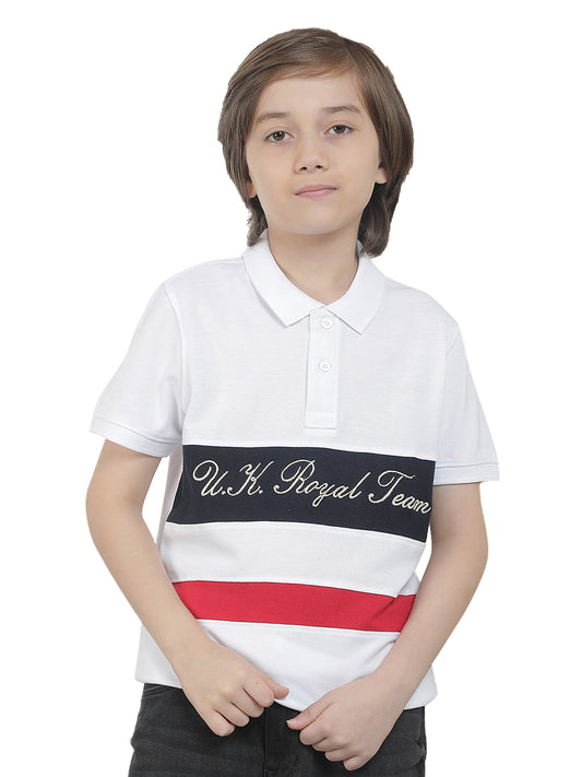 Casual T-Shirt for Boys l Breathable & Soft with Color Fastness Regular Fit Polo Neck Polycotton Fabric Colourblocked Pattern