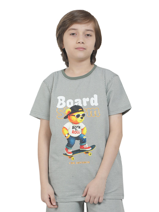Casual T-Shirt for Boys l Breathable & Soft with Color Fastness Regular Fit Round Neck Polycotton Fabric Printed Pattern