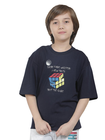 Casual T-Shirt for Boys l Breathable & Soft with Color Fastness Regular Fit Round Neck Polycotton Fabric Printed Pattern
