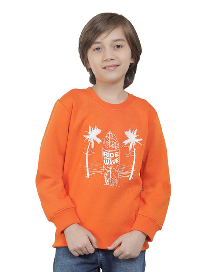 Casual Sweatshirt for Boys l Breathable & Soft with Color Fastness Regular Fit Round Neck Fleece Fabric Printed Pattern