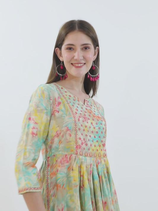 Women's Multi Floral Print Kurti Plazzo Dupatta Set
