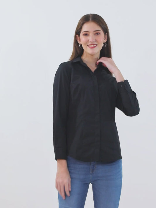 Women's Black Solid Formal Shirt