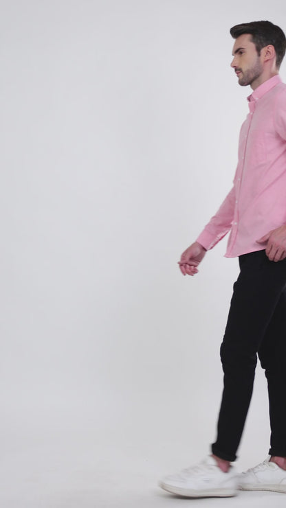 Men's Pink Casual Plain Full Sleeve Shirt