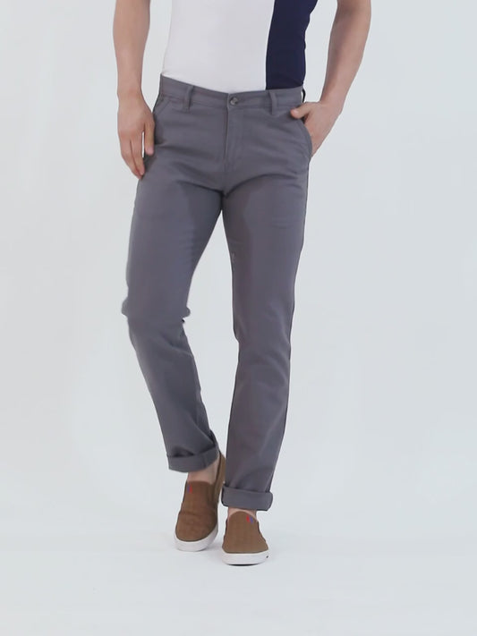 Men's Grey Solid Non-Pleated Stretchable Casual Trouser