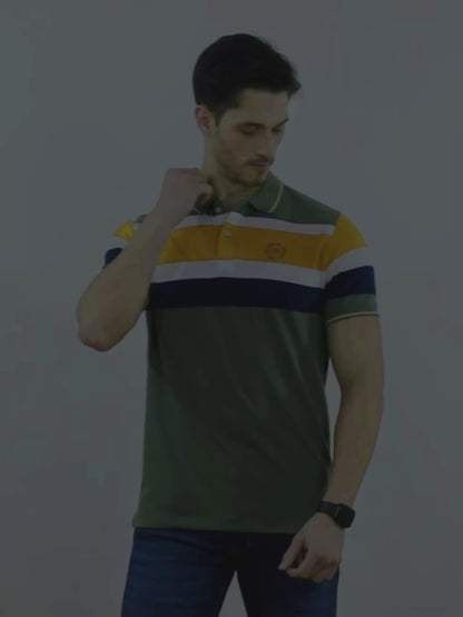 T-Shirt for Men | Breathable & Soft with Color Fastness Regular Fit Polo Neck Poly Cotton Fabric Colour Block Pattern