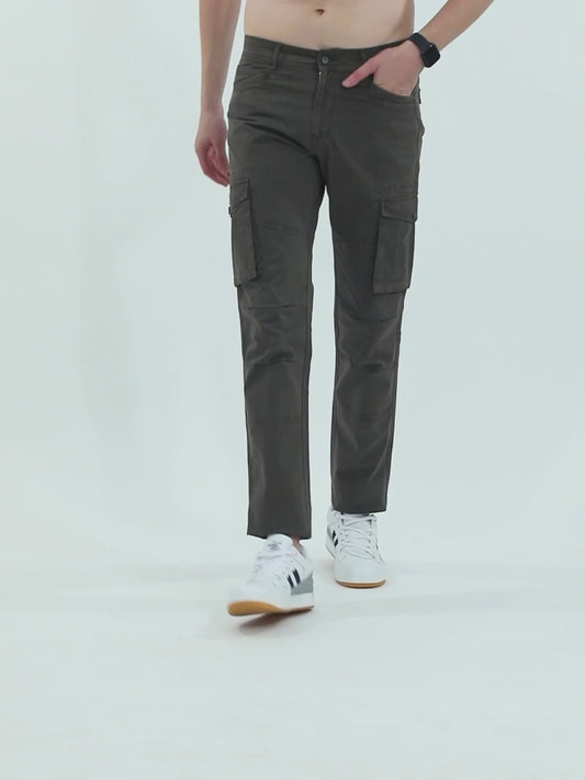 Men's Olive Green Solid Full Length Stretchable Cargo