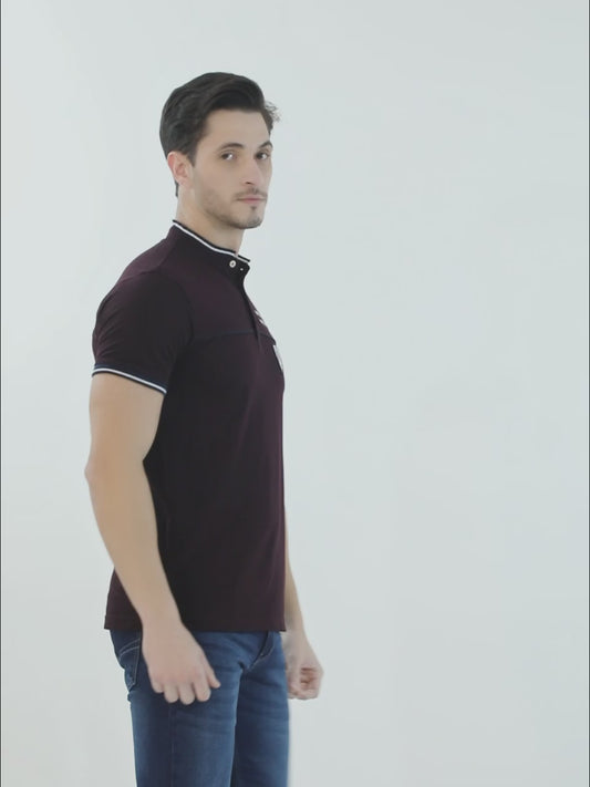 T-Shirt for Men | Breathable & Soft with Color Fastness Regular Fit Mandarin Collar Poly Cotton Fabric Solid Pattern