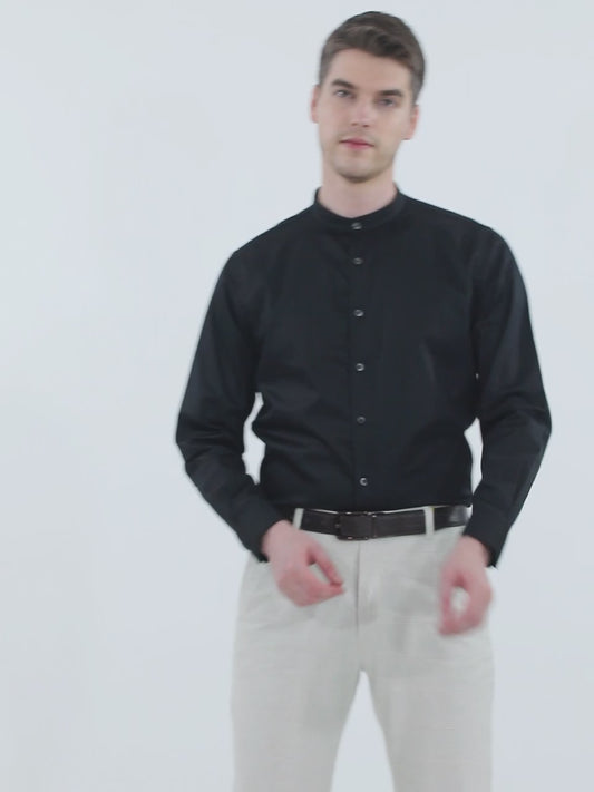 Formal Shirt for Men l Breathable & Soft with Color Fastness Regular Fit Mandarin Collar Neck Cotton Fabric Solid Pattern