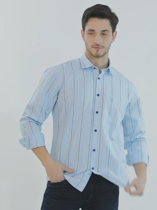 Casual Shirt for Men | Breathable & Soft with Color Fastness Regular Fit Spread Collar Neck Cotton Fabric Striped Pattern