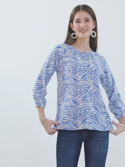 Women's Blue Printed Casual Top