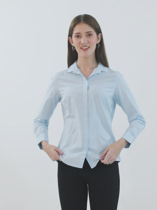 Women's Sky Blue Solid Formal Shirt