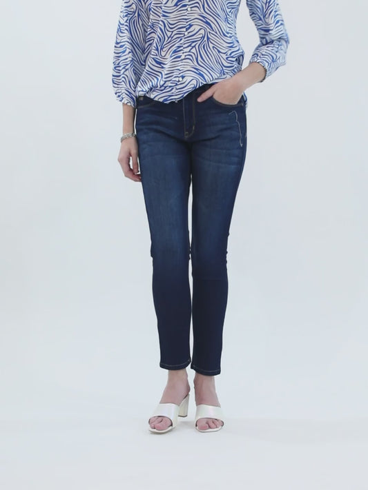 Women's Casual Skinny Fit Dark mercerised Blue Light Fade Mid rise Jeans