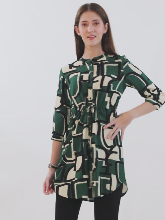 Women's Green Printed 3/4th Sleeve Long Tunic