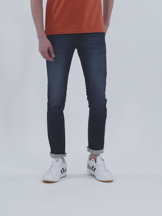 Denim Jeans for Men l Breathable & Soft with Color Fastness Ultra Narrow Fit Cotton Fabric Solid Pattern Button Closure